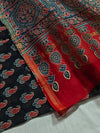 Indiehaat | Chanderi Silk Ajrakh Print Saree Black
