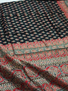 Indiehaat | Chanderi Silk Ajrakh Print Saree Black