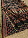 Indiehaat | Chanderi Silk Ajrakh Print Saree Black