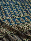 Indiehaat | Chanderi Silk Ajrakh Print Saree Blue