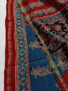 Indiehaat | Chanderi Silk Ajrakh Print Saree Blue