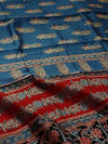 Indiehaat | Chanderi Silk Ajrakh Print Saree Blue