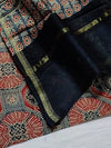 Indiehaat | Chanderi Silk Ajrakh Print Saree Red