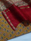 Indiehaat | Chanderi Silk Ajrakh Print Saree Yellow