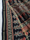 Indiehaat | Chanderi Silk Ajrakh Print Saree Black