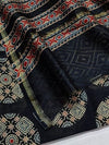 Indiehaat | Chanderi Silk Ajrakh Print Saree Black