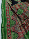 Indiehaat | Chanderi Silk Ajrakh Print Saree Green