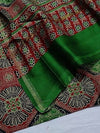 Indiehaat | Chanderi Silk Ajrakh Print Saree Green