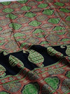 Indiehaat | Chanderi Silk Ajrakh Print Saree Green