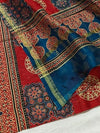 Indiehaat | Chanderi Silk Ajrakh Print Saree Red