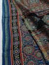 Indiehaat | Chanderi Silk Ajrakh Print Saree Blue