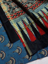 Indiehaat | Chanderi Silk Ajrakh Print Saree Blue
