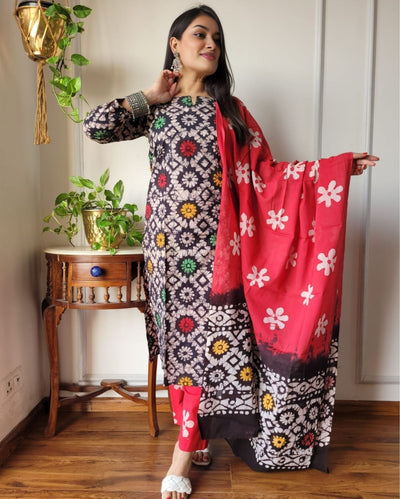 Indiehaat | Blockprinted Cotton Suit Set Black