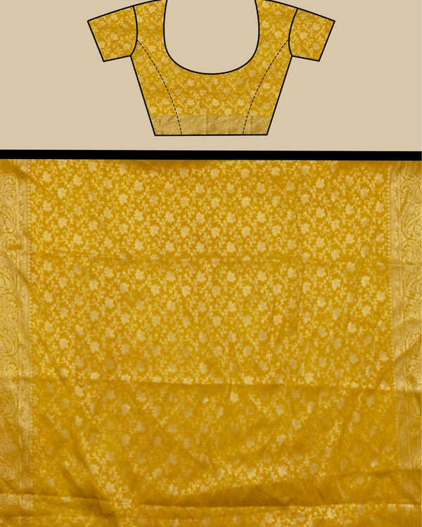 Indiehaat | Banarasi Georgette Silk Saree Yellow