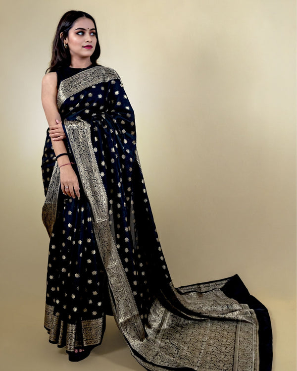 Indiehaat | Banarasi Georgette Silk Saree Black