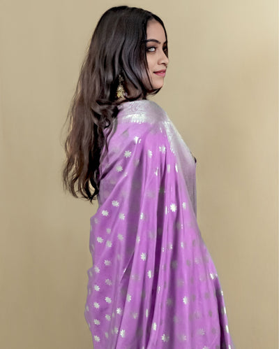 Indiehaat | Banarasi Georgette Silk Saree Purple