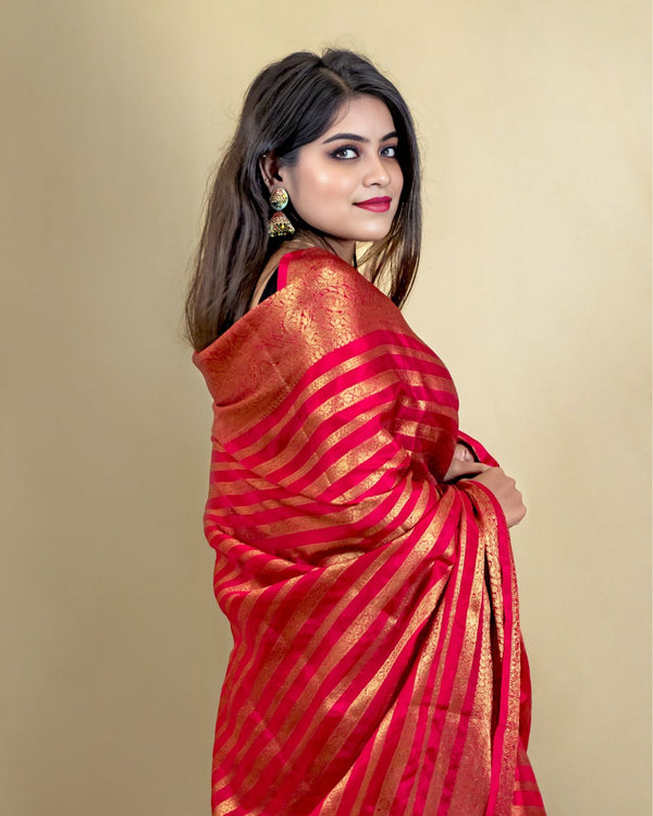 Indiehaat | Banarasi Georgette Silk Saree Red