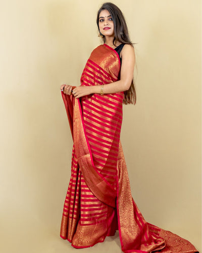 Indiehaat | Banarasi Georgette Silk Saree Red