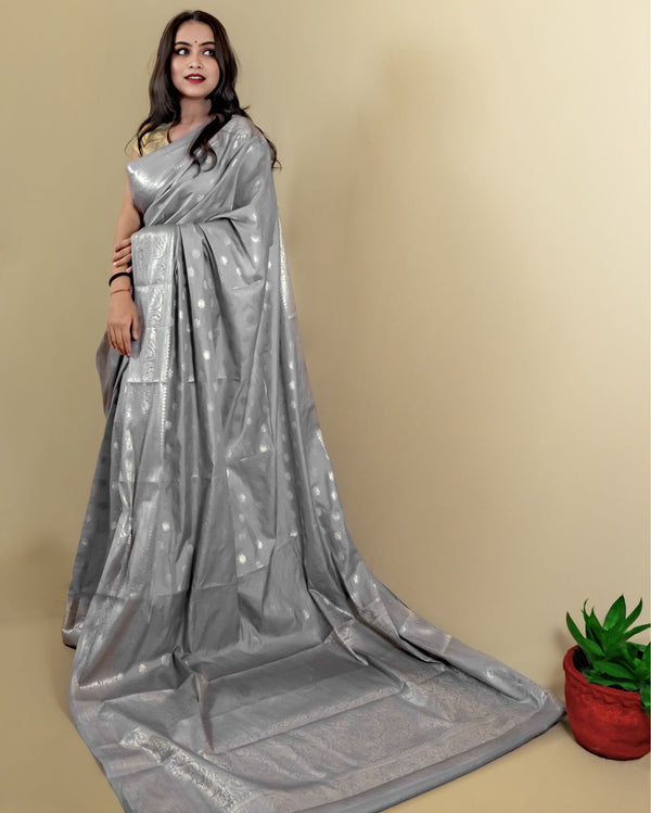 Indiehaat | Banarasi Georgette Silk Saree Gray