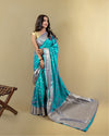 Indiehaat | Banarasi Georgette Silk Saree Blue