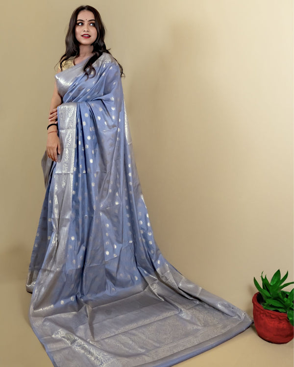 Indiehaat | Banarasi Georgette Silk Saree Blue
