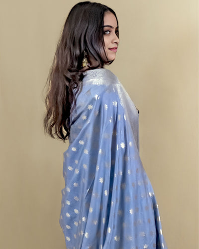 Indiehaat | Banarasi Georgette Silk Saree Blue
