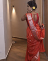 Indiehaat | Banarasi Georgette Silk Saree Orange