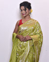 Indiehaat | Banarasi Masharoo Silk Saree Green