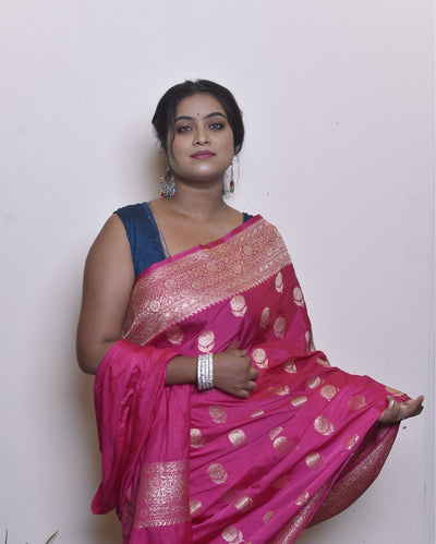 Indiehaat | Banarasi Masharoo Silk Saree Pink