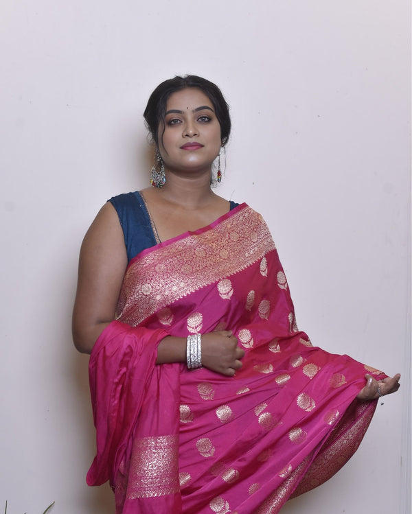 Indiehaat | Banarasi Masharoo Silk Saree Pink