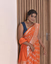 Indiehaat | Banarasi Masharoo Silk Saree Orange