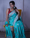 Indiehaat | Banarasi Masharoo Silk Saree Blue
