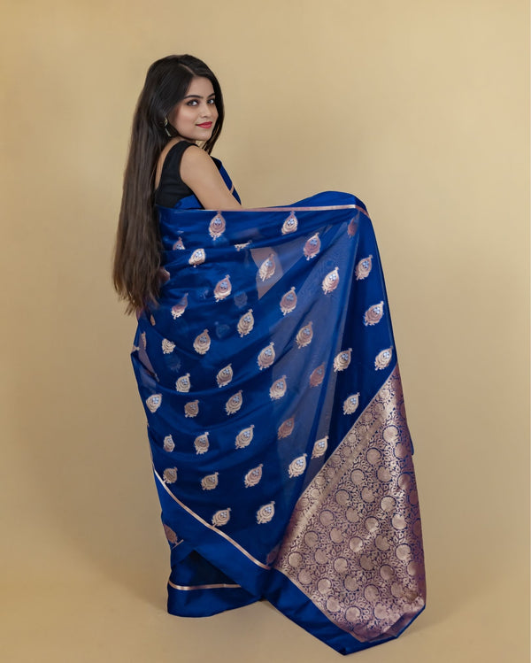 Indiehaat | Banarasi Brocade Organza Silk Saree Violet