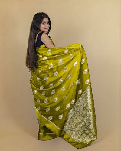 Indiehaat | Banarasi Brocade Organza Silk Saree Green