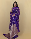 Indiehaat | Banarasi Brocade Organza Silk Saree Purple