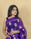 Indiehaat | Banarasi Brocade Organza Silk Saree Purple