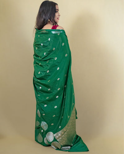 Indiehaat | Banarasi Brocade Raw Mango Silk Saree Green