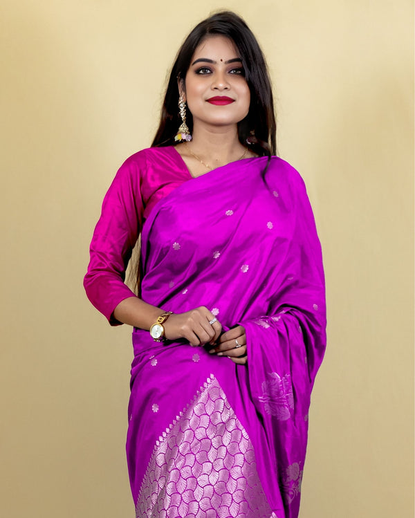 Indiehaat | Banarasi Brocade Raw Mango Silk Saree Purple
