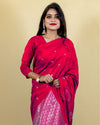 Indiehaat | Banarasi Brocade Raw Mango Silk Saree Red