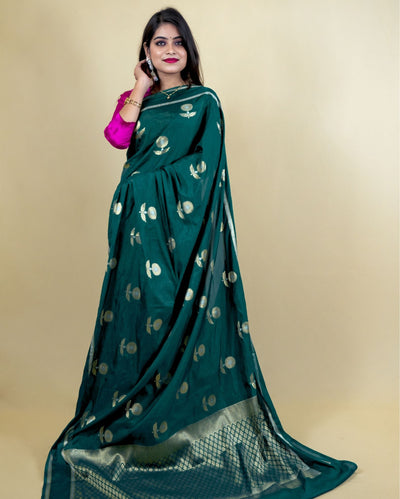 Indiehaat | Banarasi Brocade Raw Mango Silk Saree Green