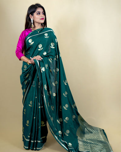 Indiehaat | Banarasi Brocade Raw Mango Silk Saree Green