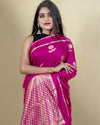 Indiehaat | Banarasi Brocade Raw Mango Silk Saree Pink