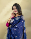 Indiehaat | Banarasi Brocade Raw Mango Silk Saree Violet
