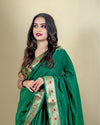 Indiehaat | Banarasi Brocade Raw Mango Silk Saree Green