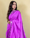 Indiehaat | Banarasi Brocade Raw Mango Silk Saree Purple