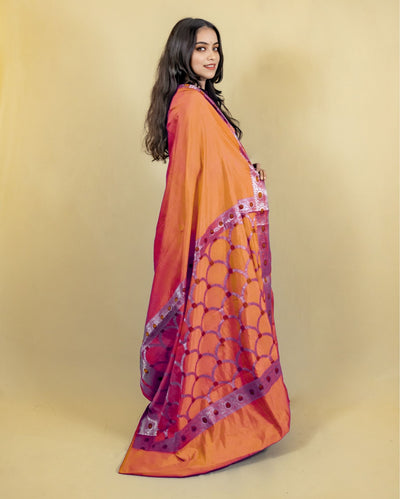 Indiehaat | Banarasi Brocade Raw Mango Silk Saree Orange
