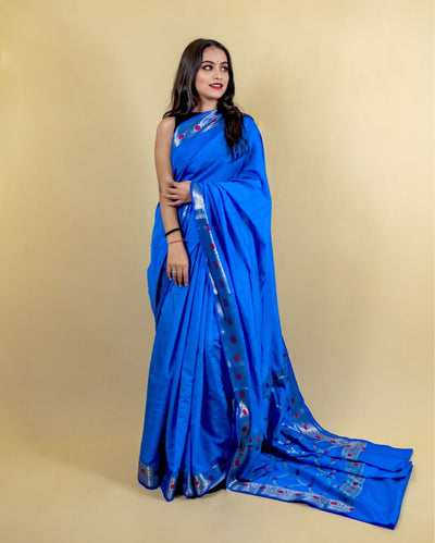 Indiehaat | Banarasi Brocade Raw Mango Silk Saree Blue