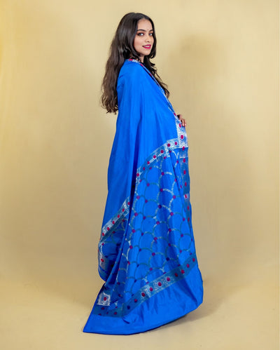 Indiehaat | Banarasi Brocade Raw Mango Silk Saree Blue