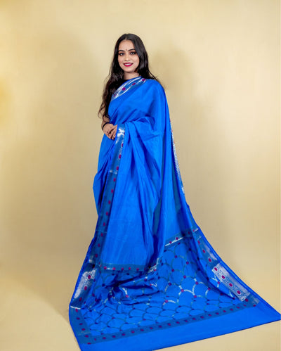 Indiehaat | Banarasi Brocade Raw Mango Silk Saree Blue