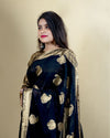 Indiehaat | Zari Banarasi Tissue Semi Silk Saree Black